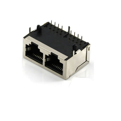 Podwójne porty Gniazdo żeńskie RJ45 UL94V-0 Złącze Ethernet PCB 8p