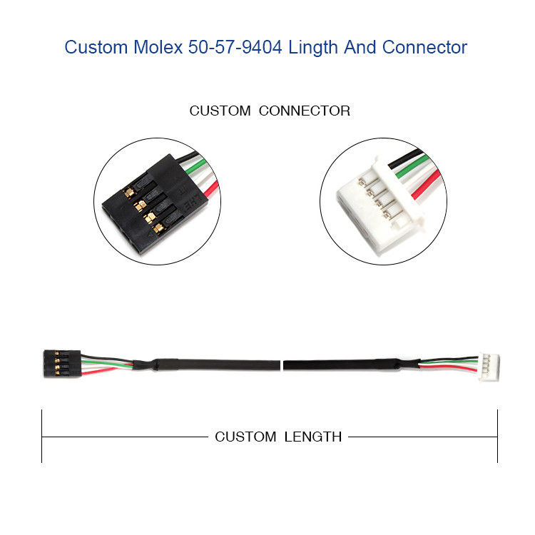 Niestandardowa wiązka przewodów Molex 50-57-9404 z 4-kierunkowym złączem 70066 SL 2,54 mm
