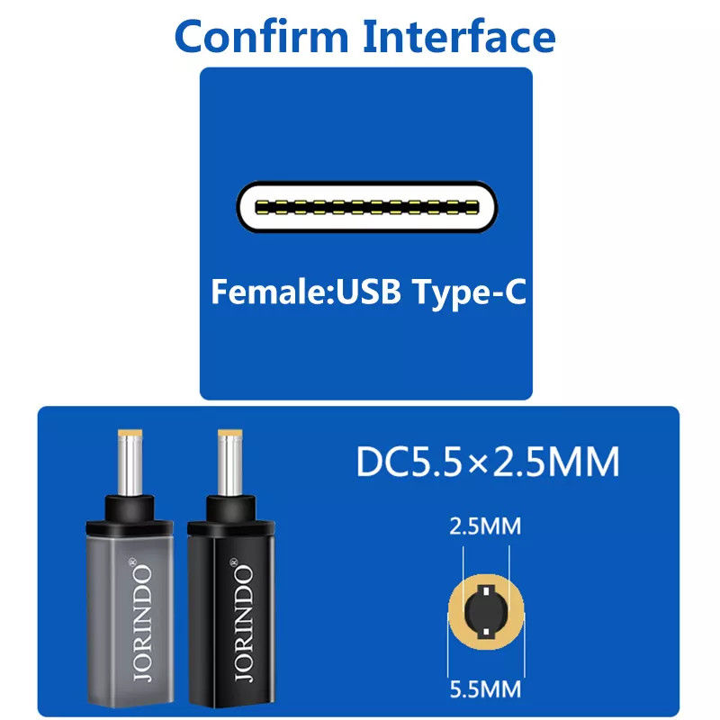 100 W USB typu C żeński na DC 5,5 x 2,5 mm męskie złącze PD Szybkie szybkie ładowanie