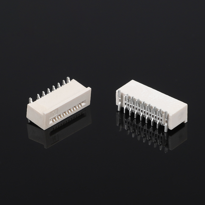 Pionowe gniazdo do taśm płaskich FPC SMD o rastrze 0,5 mm bez blokady z pinem pozycjonującym, złącze FFC/FFC do elastycznych taśm płaskich
