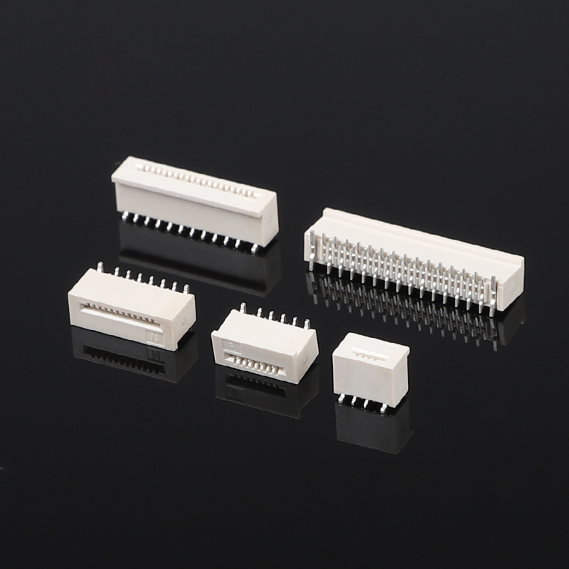 Pionowe gniazdo do taśm płaskich FPC SMD o rastrze 0,5 mm bez blokady z pinem pozycjonującym, złącze FFC/FFC do elastycznych taśm płaskich